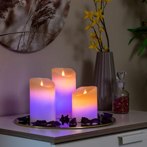 Velas LED multicolor efecto llama con mando - 3 Unidades